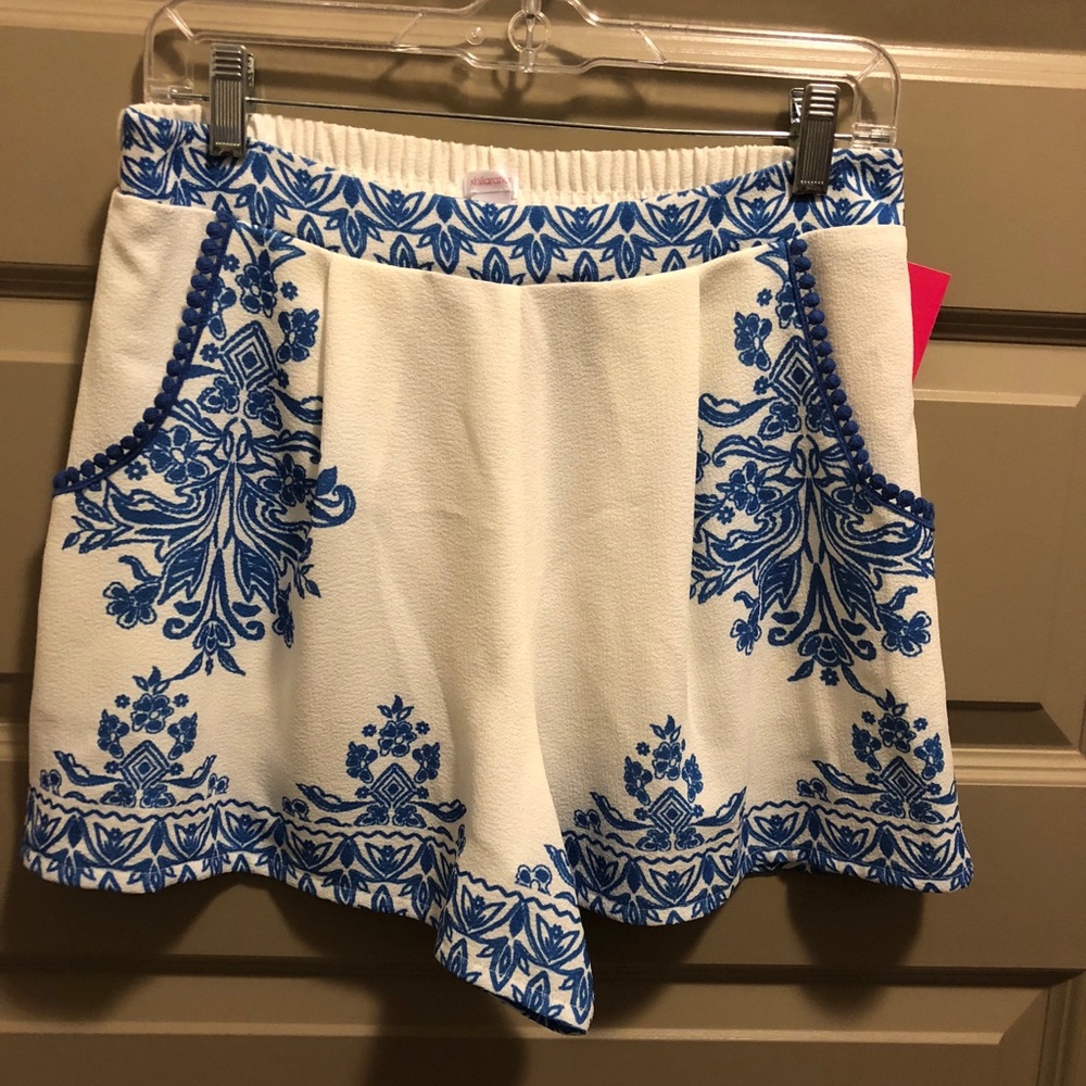 Blue and white patterned shorts
